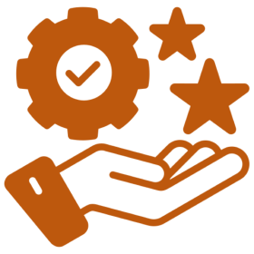 Hand holding stars and gear