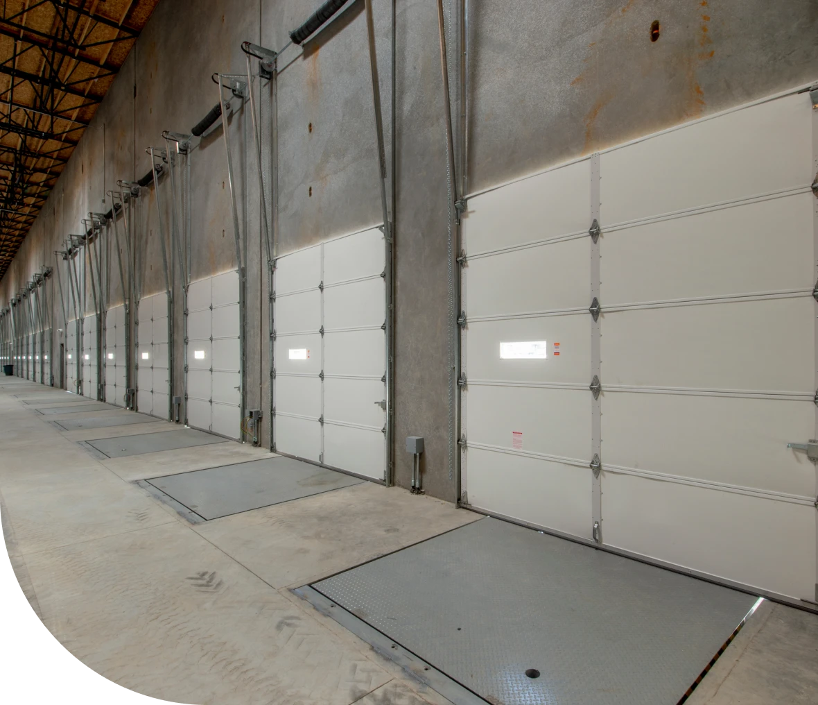 Industrial loading bay area with garage doors
